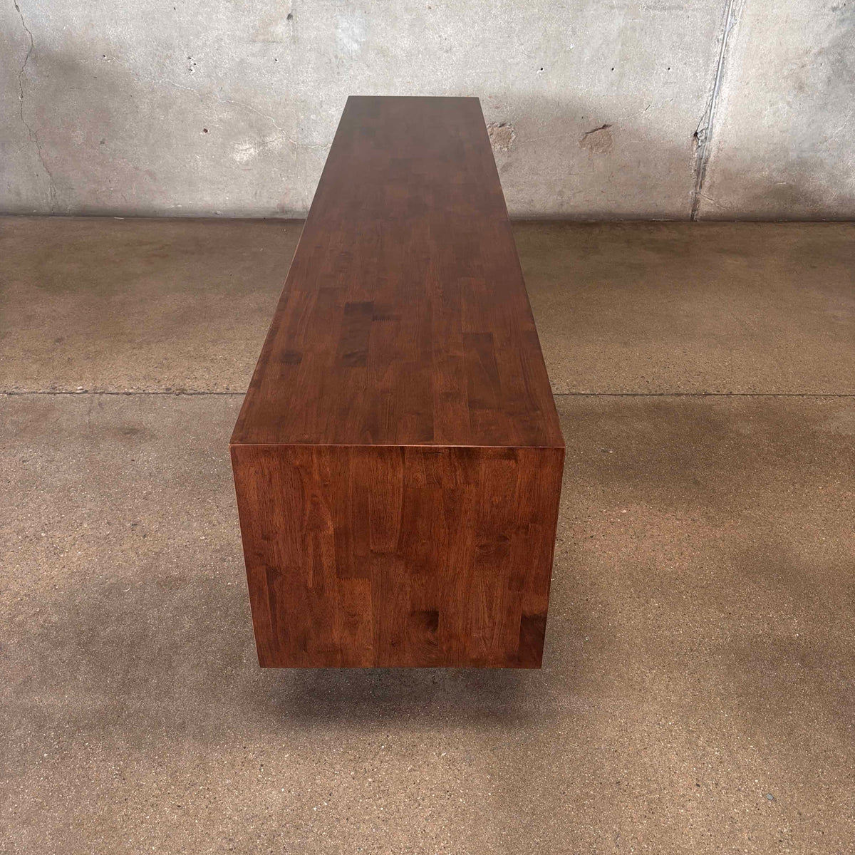 Dwell Low Media Console Solid Rubberwood With Walnut Finish
