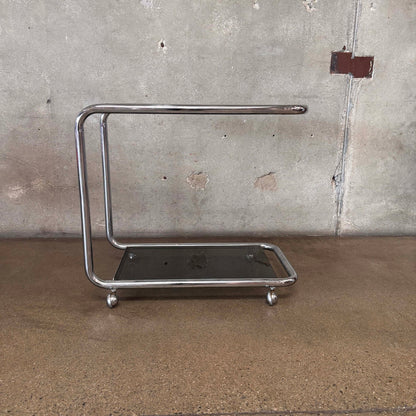 Vintage Italian Chrome Cart With Smoked Glass