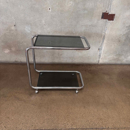 Vintage Italian Chrome Cart With Smoked Glass
