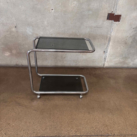 Vintage Italian Chrome Cart With Smoked Glass