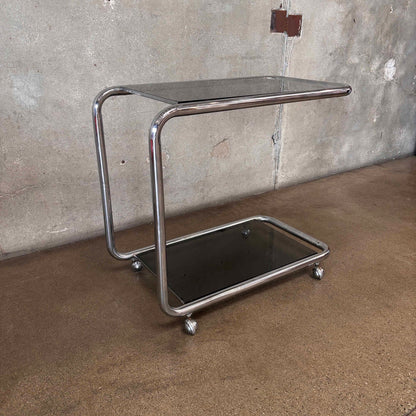 Vintage Italian Chrome Cart With Smoked Glass