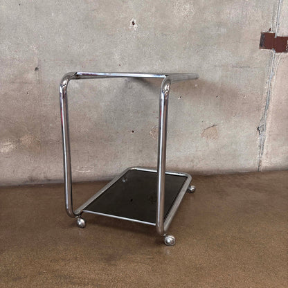 Vintage Italian Chrome Cart With Smoked Glass