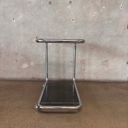 Vintage Italian Chrome Cart With Smoked Glass