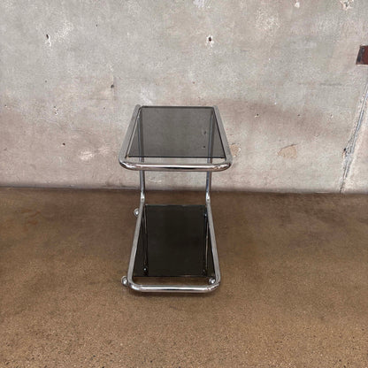 Vintage Italian Chrome Cart With Smoked Glass