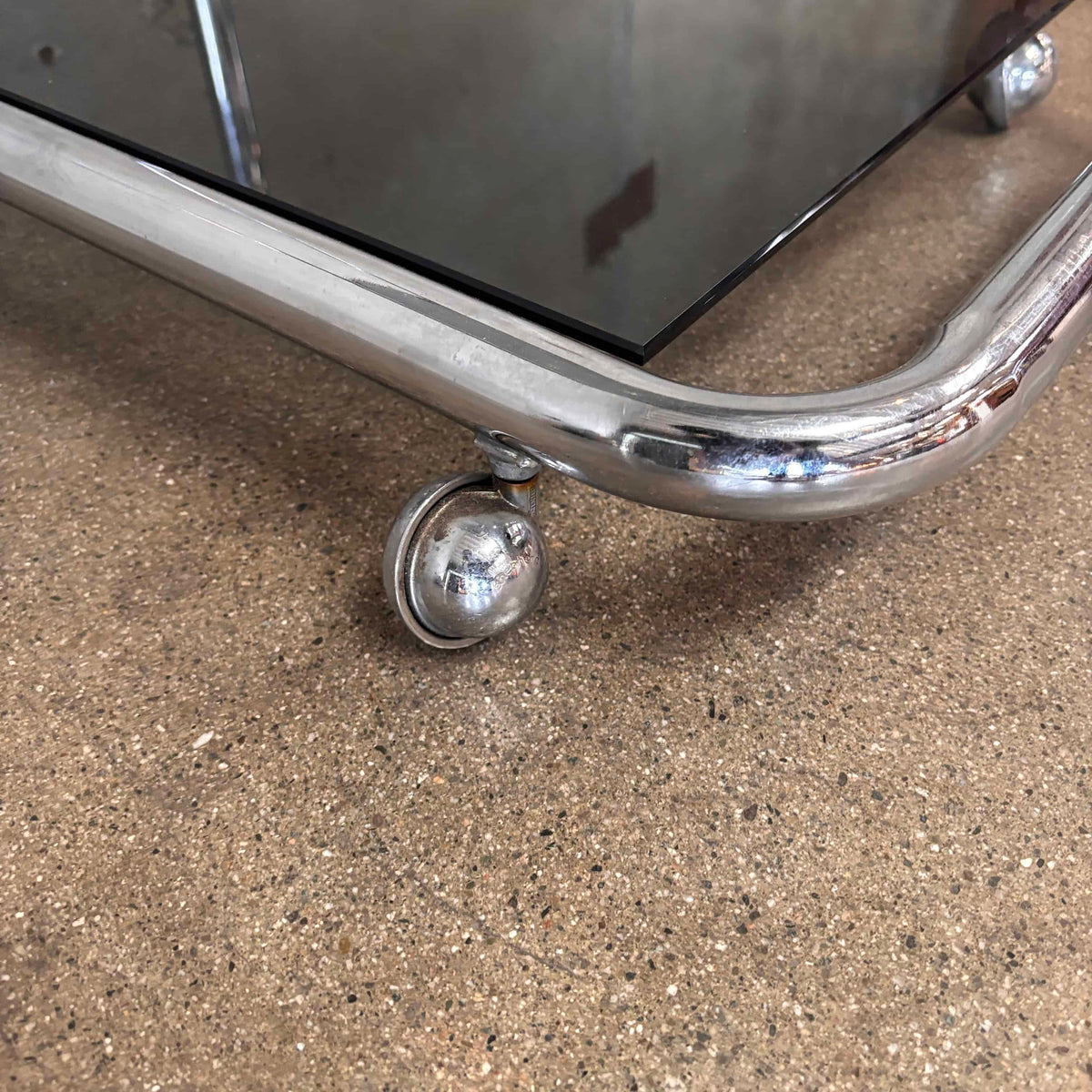 Vintage Italian Chrome Cart With Smoked Glass