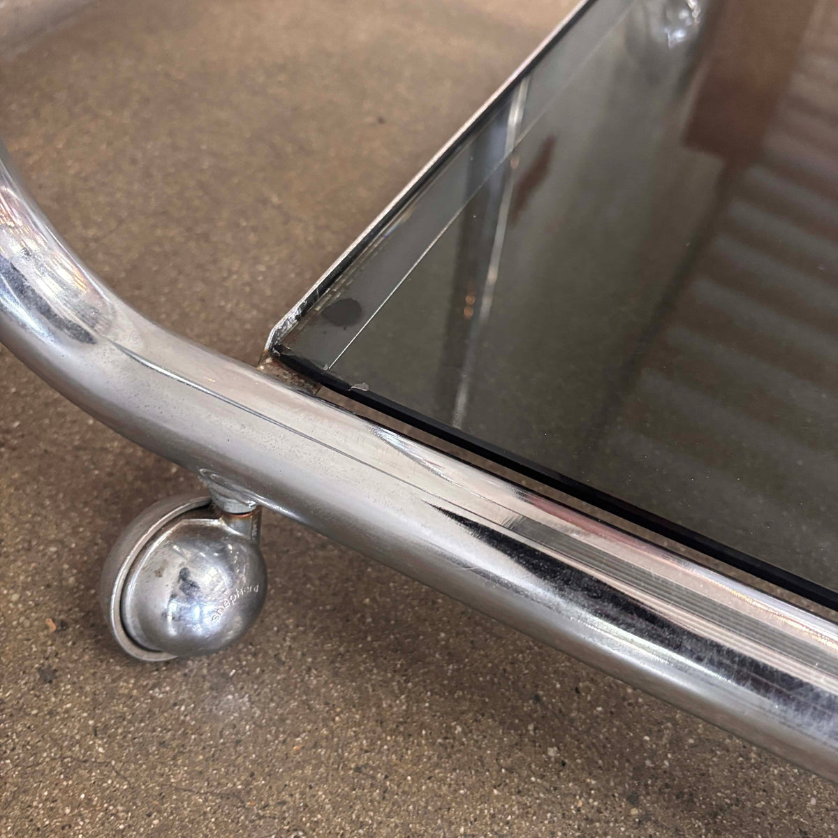 Vintage Italian Chrome Cart With Smoked Glass