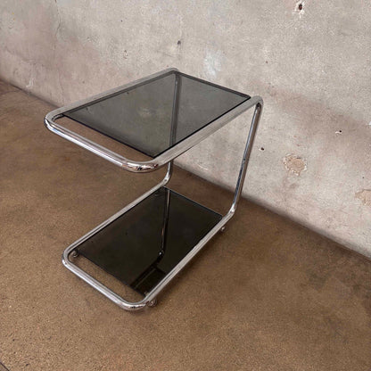 Vintage Italian Chrome Cart With Smoked Glass