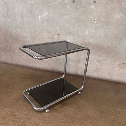 Vintage Italian Chrome Cart With Smoked Glass