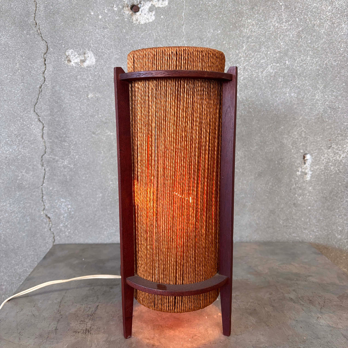 Danish Modern Teak & Jute Table Lamp By Fog & Morup