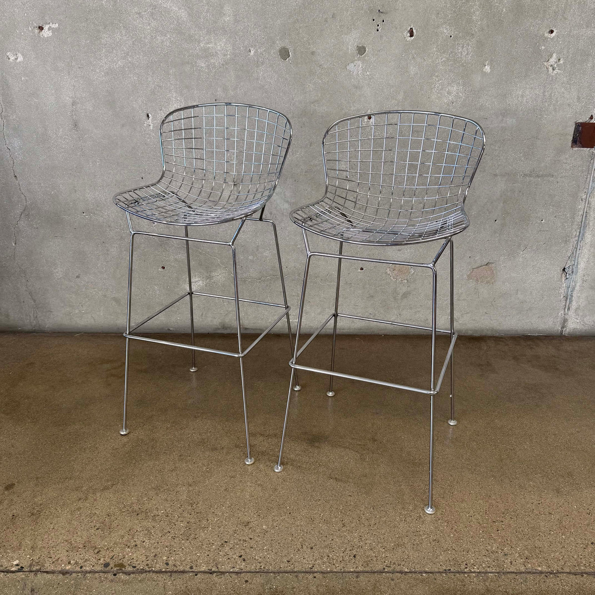Bertoia Style Chrome Bar Stools Pair