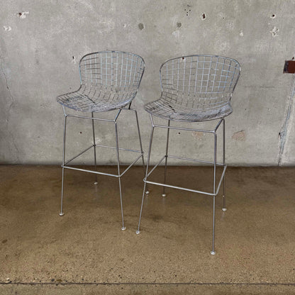 Bertoia Style Chrome Bar Stools Pair