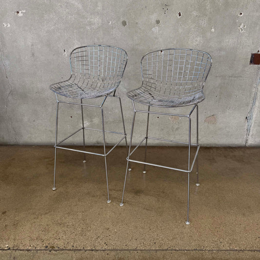 Bertoia Style Chrome Bar Stools Pair