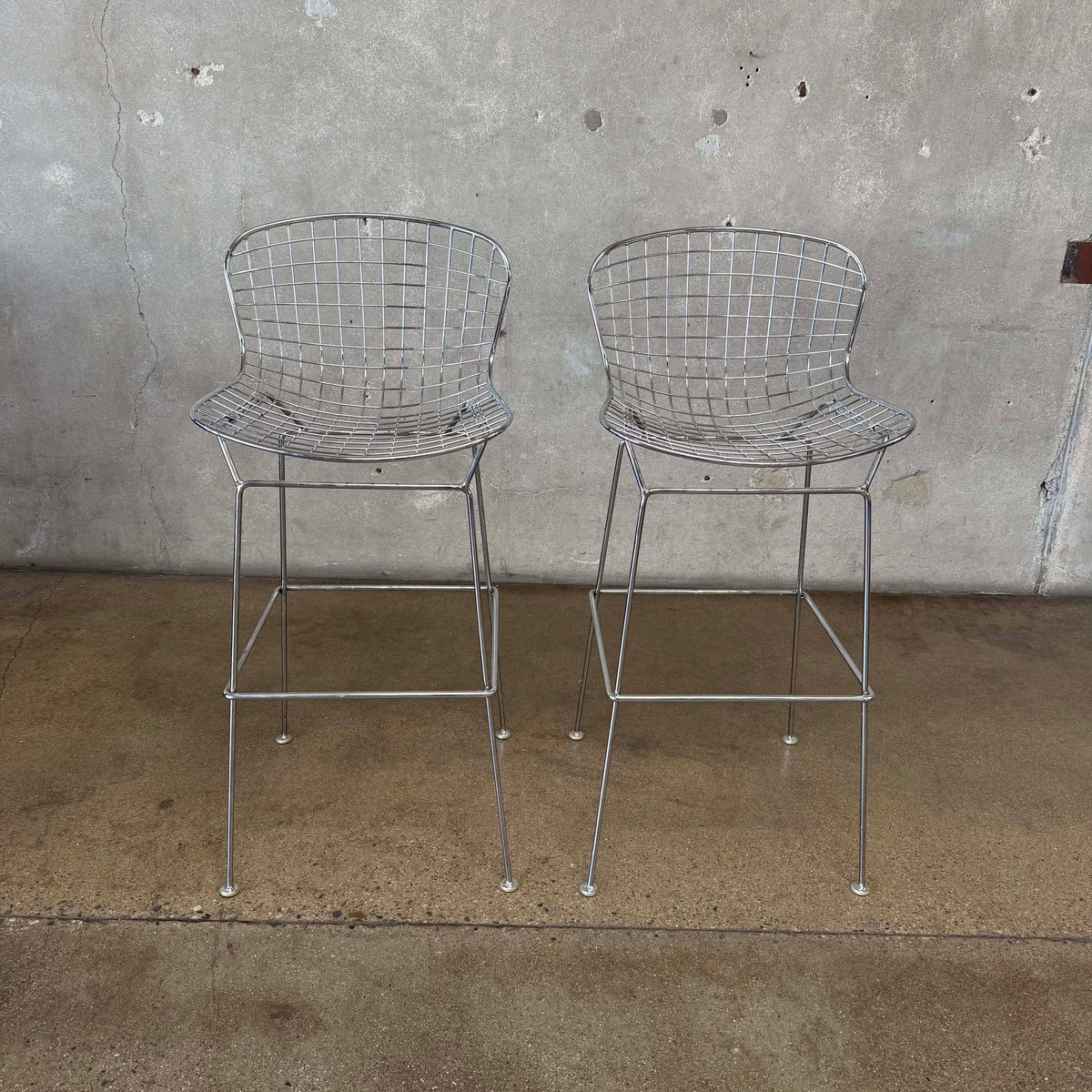 Bertoia Style Chrome Bar Stools Pair