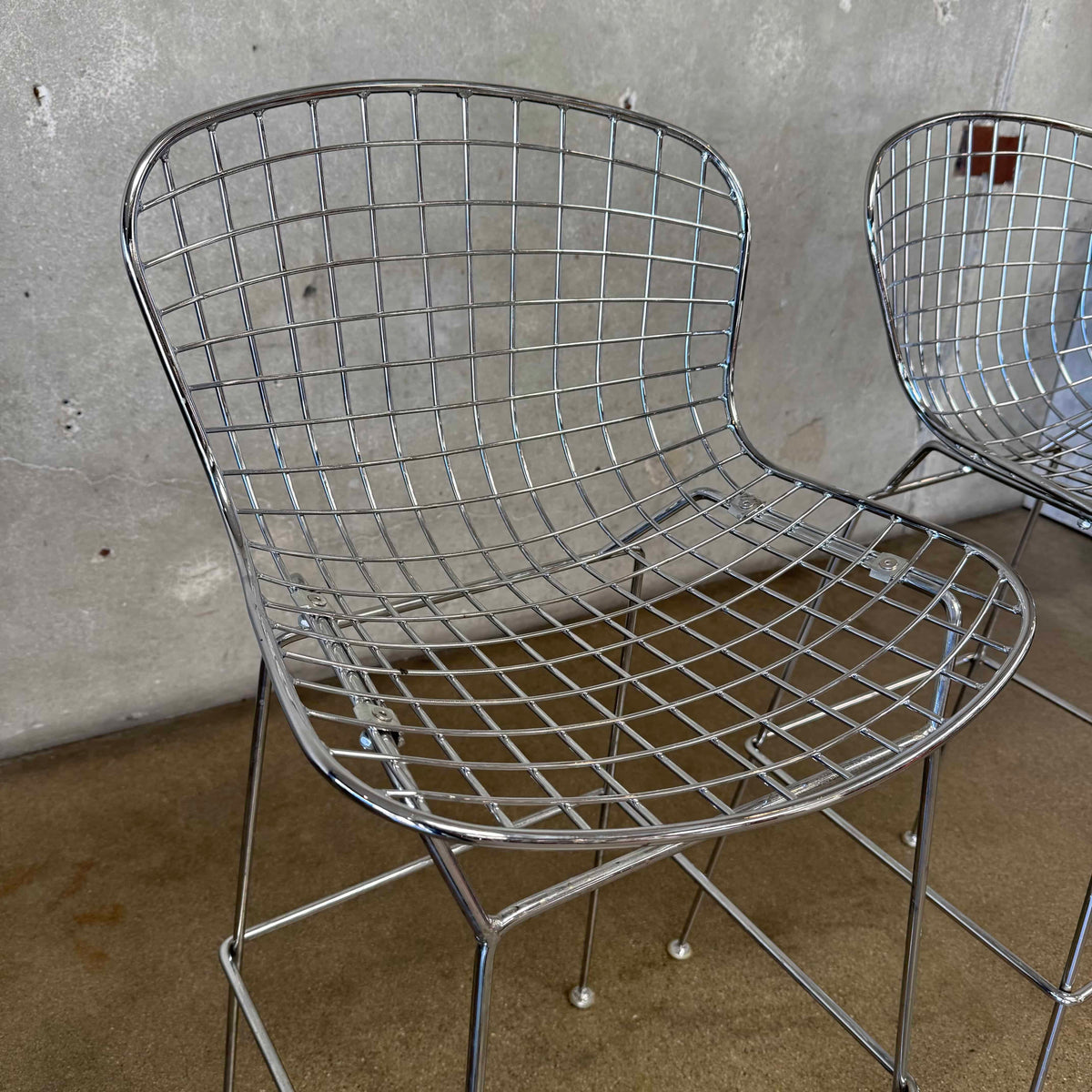 Bertoia Style Chrome Bar Stools Pair
