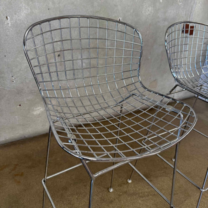Bertoia Style Chrome Bar Stools Pair