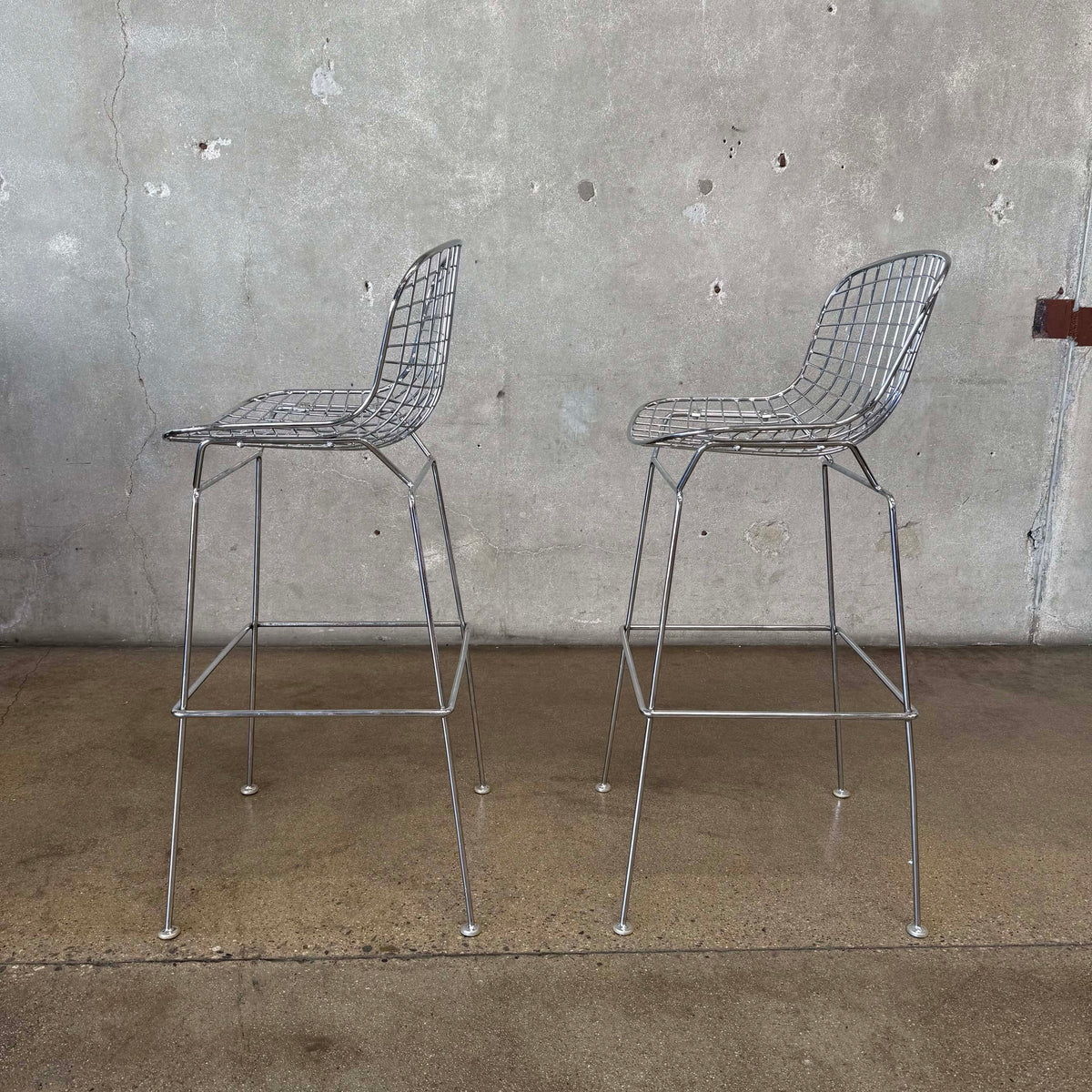 Bertoia Style Chrome Bar Stools Pair