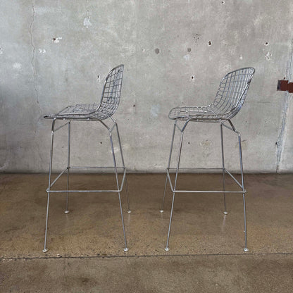 Bertoia Style Chrome Bar Stools Pair