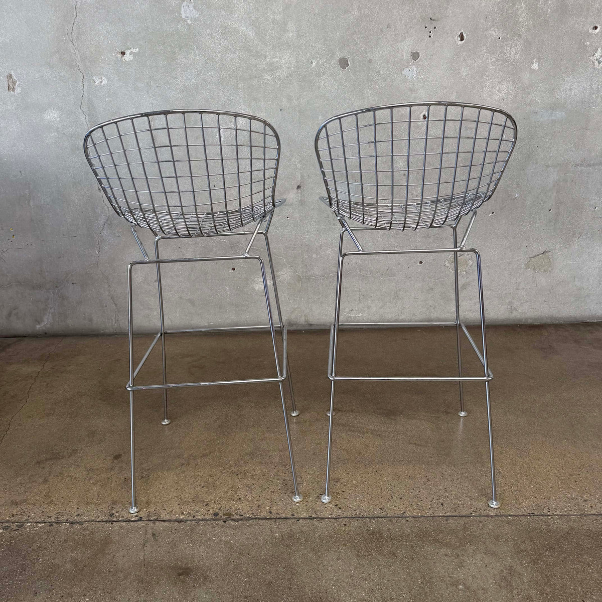 Bertoia Style Chrome Bar Stools Pair