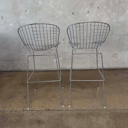 Bertoia Style Chrome Bar Stools Pair