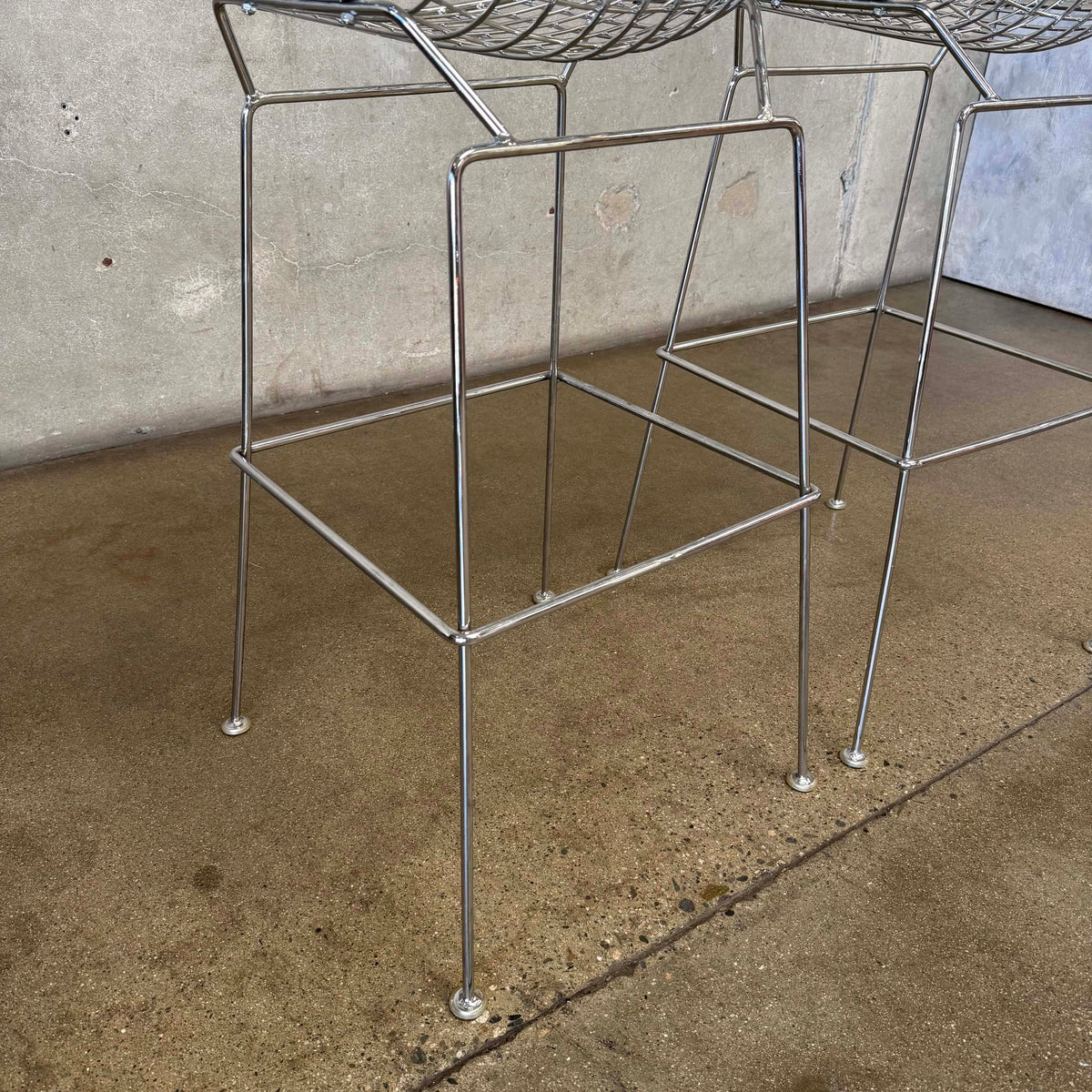 Bertoia Style Chrome Bar Stools Pair