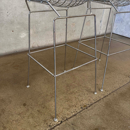 Bertoia Style Chrome Bar Stools Pair