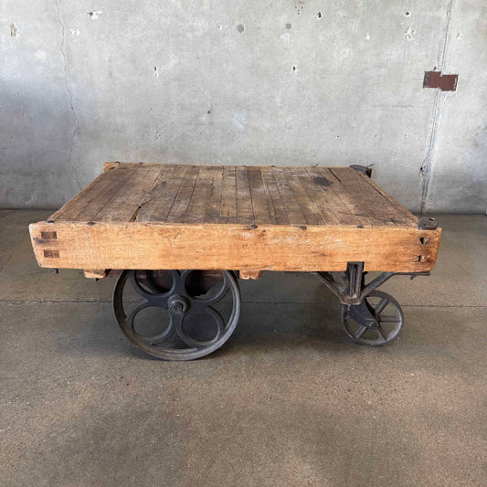 Vintage Industrial Wood Wagon Cart Coffee Table