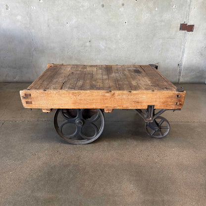 Vintage Industrial Wood Wagon Cart Coffee Table