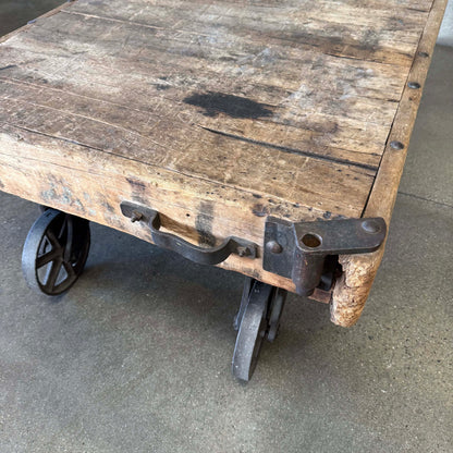Vintage Industrial Wood Wagon Cart Coffee Table