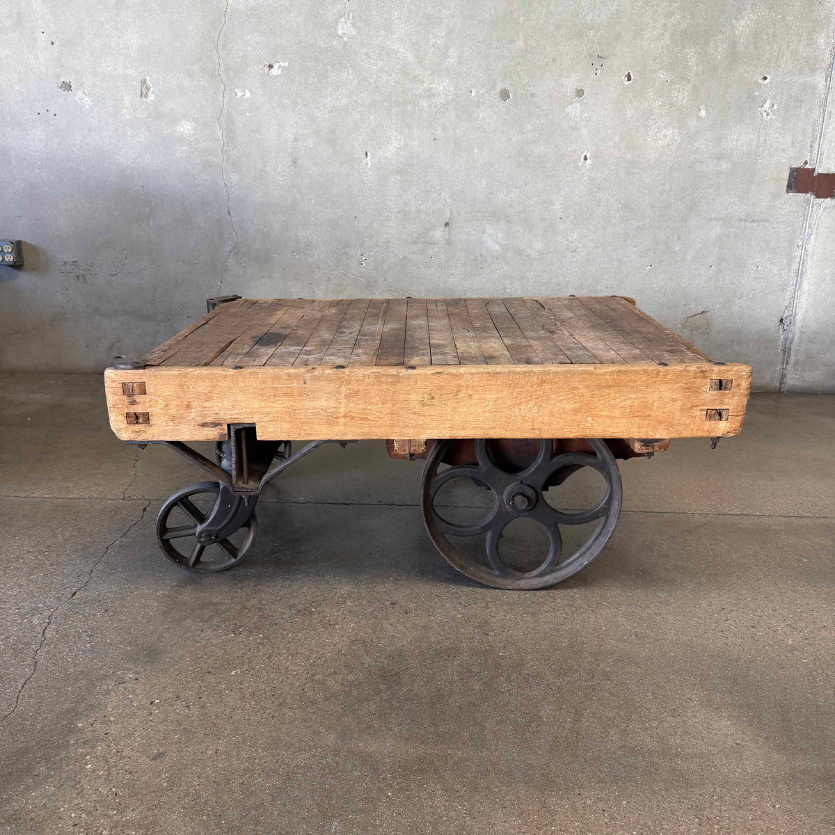 Vintage Industrial Wood Wagon Cart Coffee Table