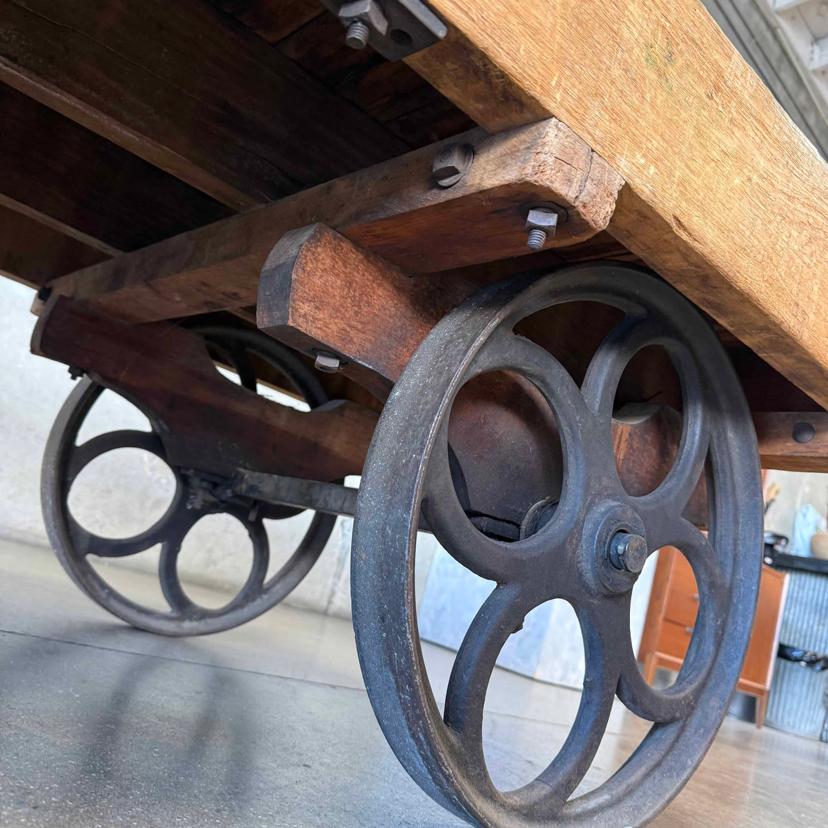 Vintage Industrial Wood Wagon Cart Coffee Table