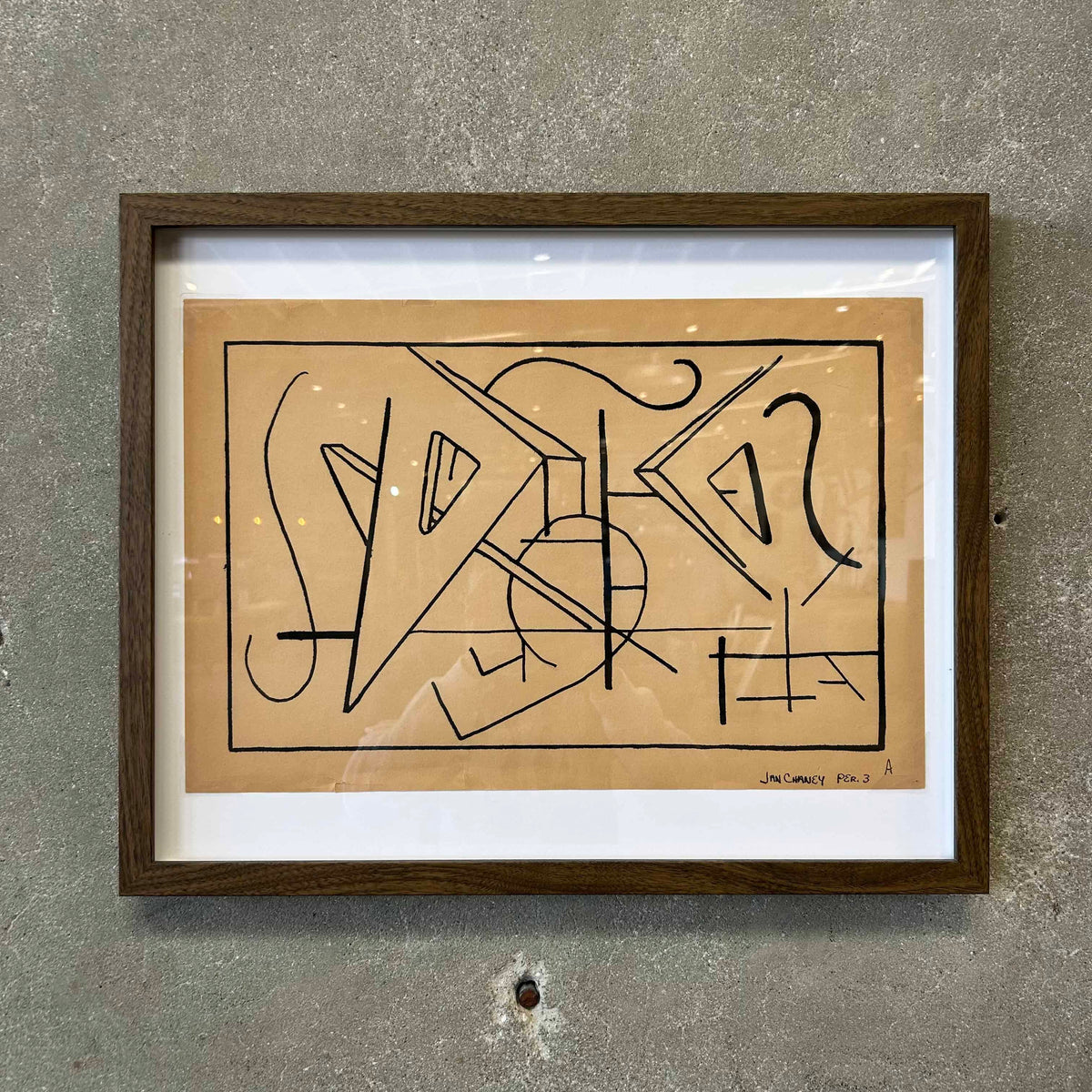 Untitled, Vintage Mid Century Modernist Line Drawing of Abstract Shapes Signed, Marker on Paper C. 1960s-70s
