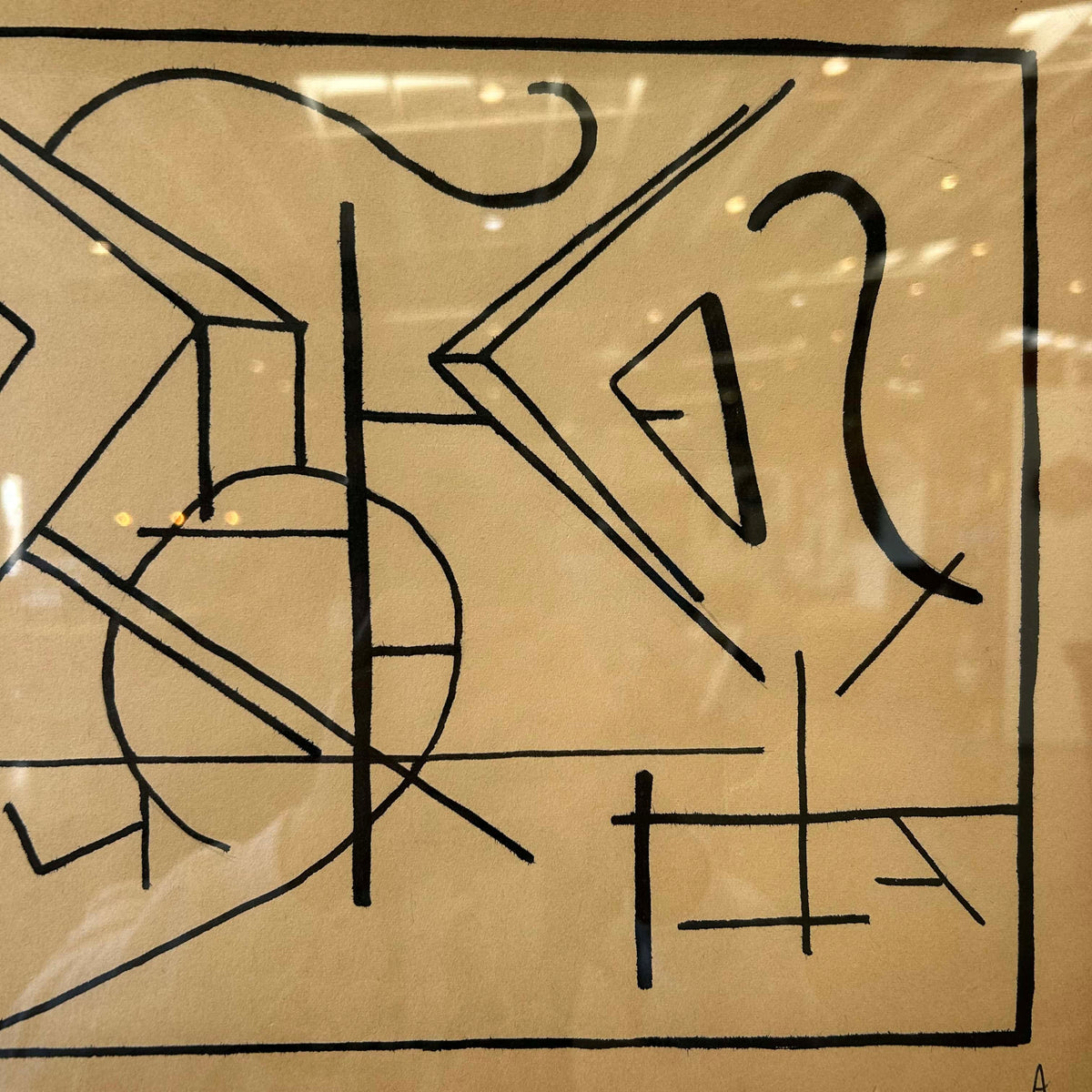 Untitled, Vintage Mid Century Modernist Line Drawing of Abstract Shapes Signed, Marker on Paper C. 1960s-70s