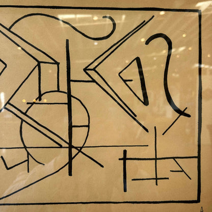 Untitled, Vintage Mid Century Modernist Line Drawing of Abstract Shapes Signed, Marker on Paper C. 1960s-70s