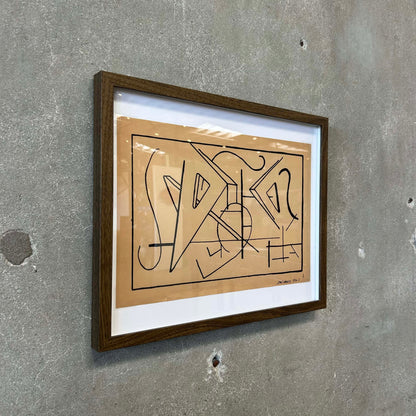 Untitled, Vintage Mid Century Modernist Line Drawing of Abstract Shapes Signed, Marker on Paper C. 1960s-70s