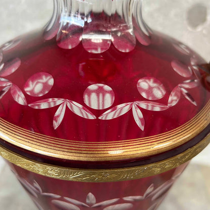 Antique Ruby Red Cut Crystal Urn/Vase Bronze
