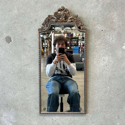 Vintage Etched Wall Mirror in Gilt Carved Wood Frame