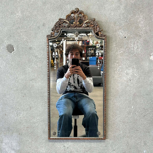 Vintage Etched Wall Mirror in Gilt Carved Wood Frame
