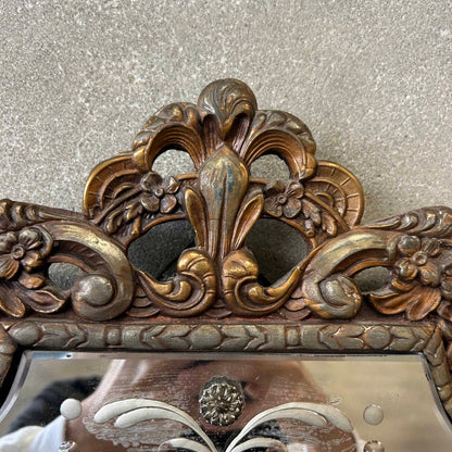 Vintage Etched Wall Mirror in Gilt Carved Wood Frame