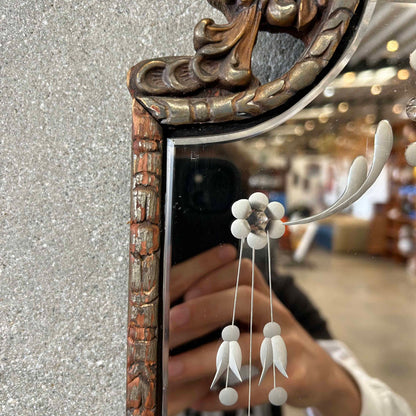 Vintage Etched Wall Mirror in Gilt Carved Wood Frame