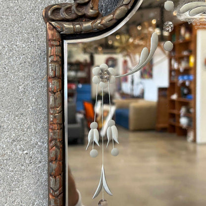 Vintage Etched Wall Mirror in Gilt Carved Wood Frame