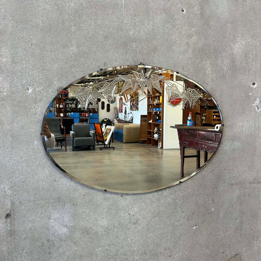 Vintage Oval Beveled & Etched Wall Mirror w/ Grape Motif