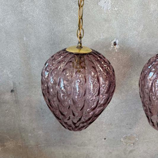 Two 1960's Purple Murano Pendant Lamps on Swag Chains