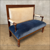 Antique French Settee in Cream Leather & Royal Blue Mohair Product Image
