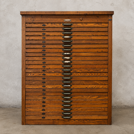 1920s Oak 24" Drawer Printers Flat File Cabinet by Hamilton Co. (Original Finish) - HOLD