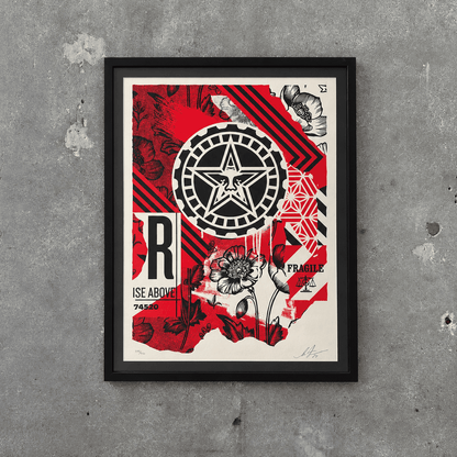 Framed Shepard Fairey "Rise Above / Fragile" Limited Edition Signed Screen Print 379/550