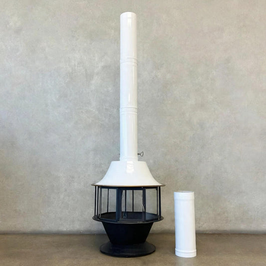 Vintage Mid Century Modern White Porcelain Enamel Finish Malm "Spin-A-Fire" Fireplace