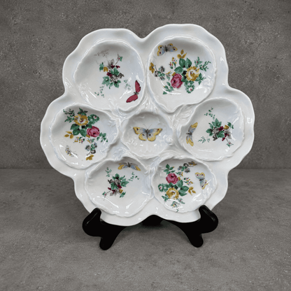Antique Limoges Floral & Butterfly Oyster Plate