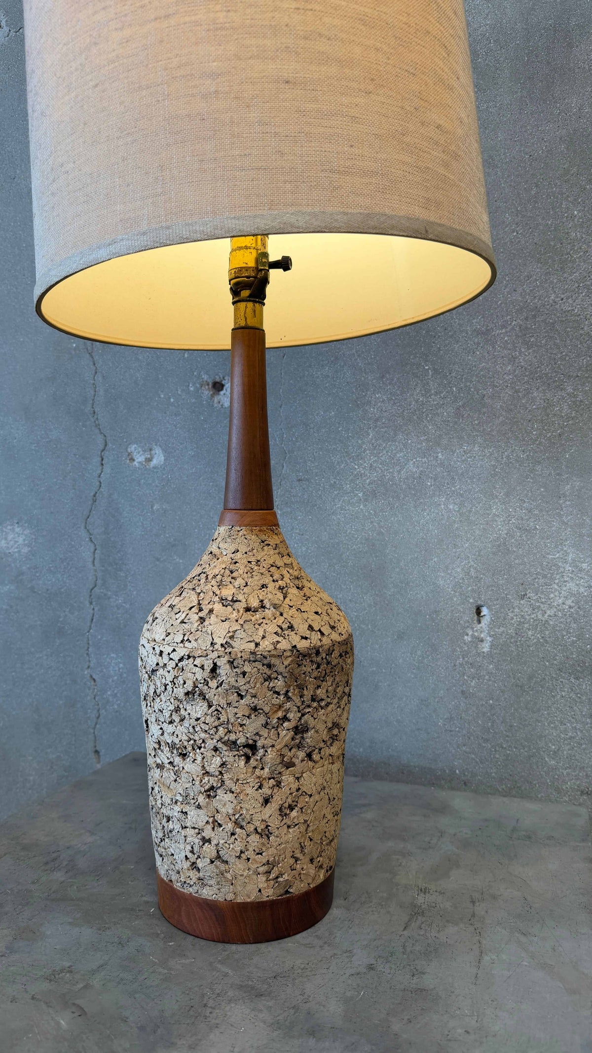 Mid Century Modern Cork & Walnut Bottle Shaped Lamp #1