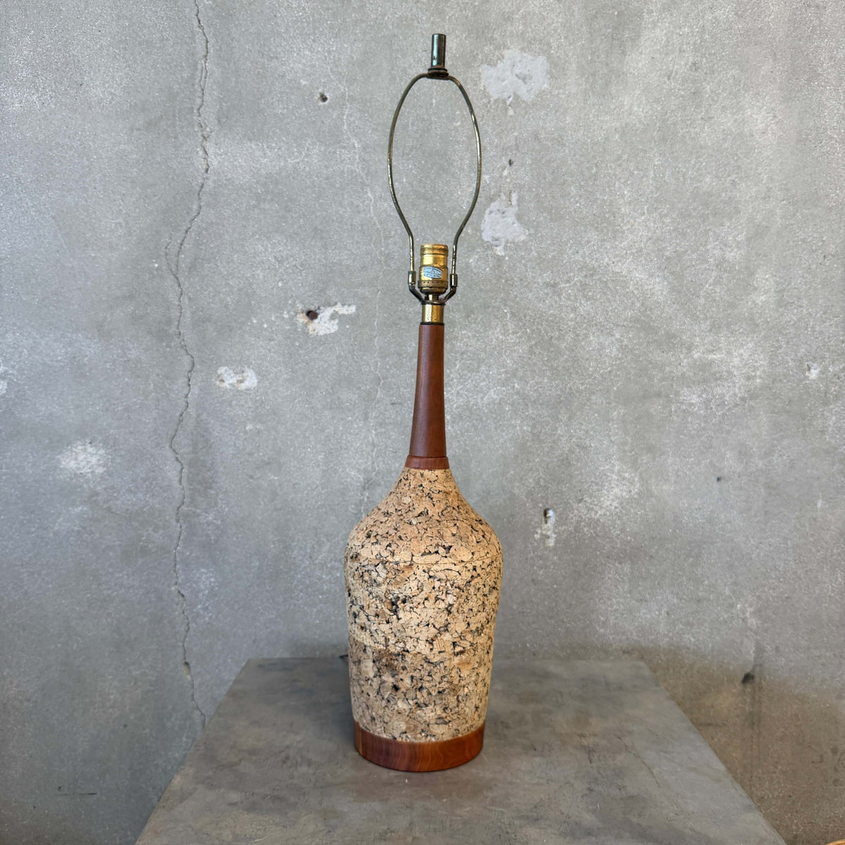 Mid Century Modern Cork & Walnut Bottle Shaped Lamp #1