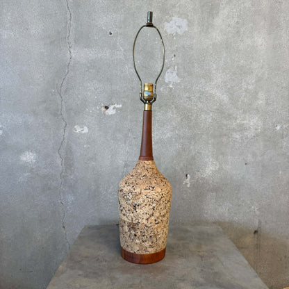 Mid Century Modern Cork & Walnut Bottle Shaped Lamp #1